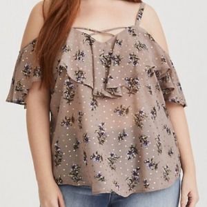 TORRID Floral Metallic Dot Cold Shoulder Tank Top Cami Blouse 4